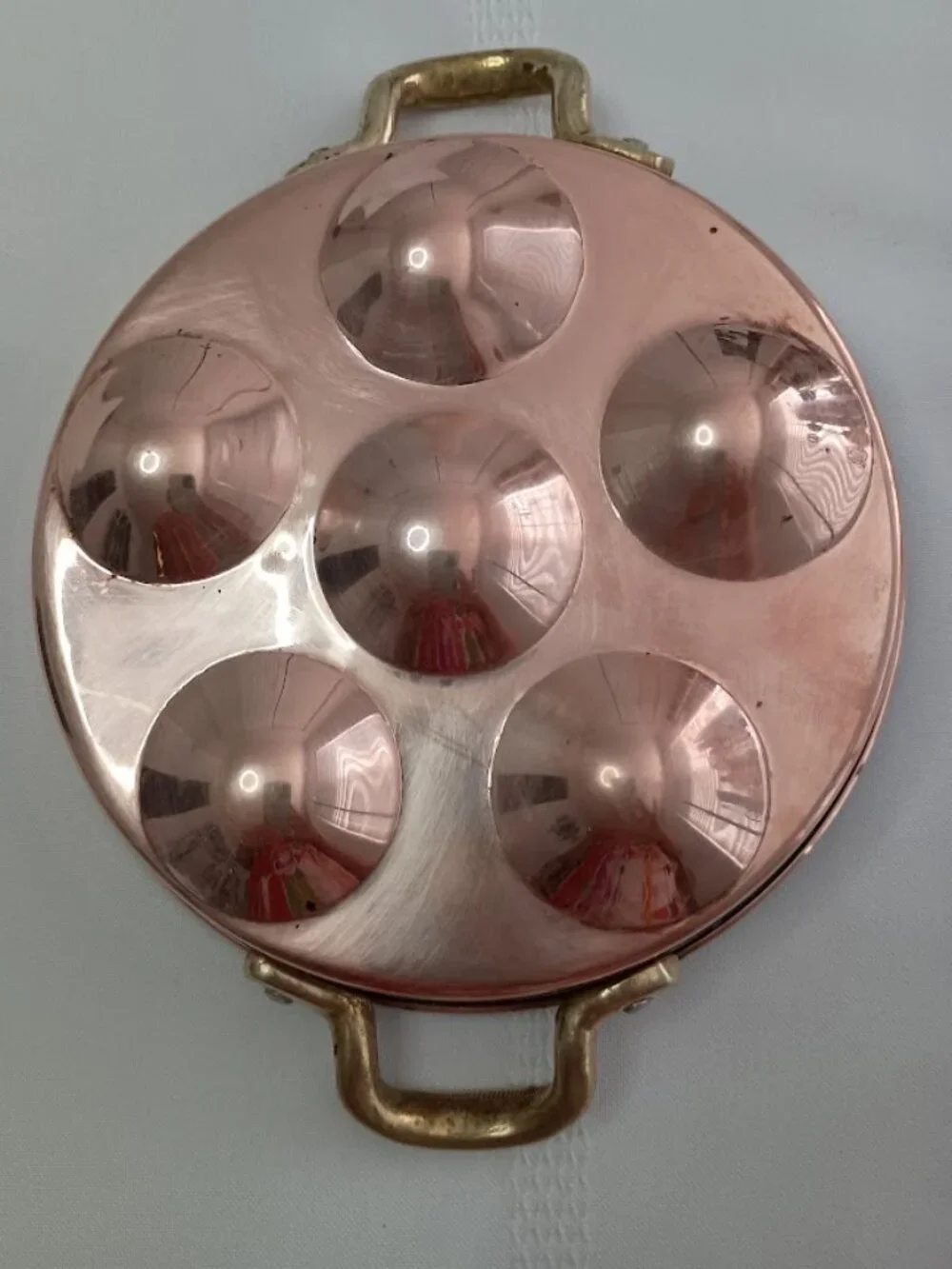 Vintage Copper Egg Poacher/Escorgot Pan with Brass Handles